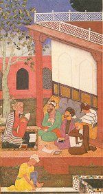 Detail from Mughal painting, 16th century. Click for complete painting.